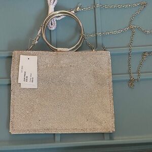 Nina Silver Rhinestone Evening Clutch with Ring Handle